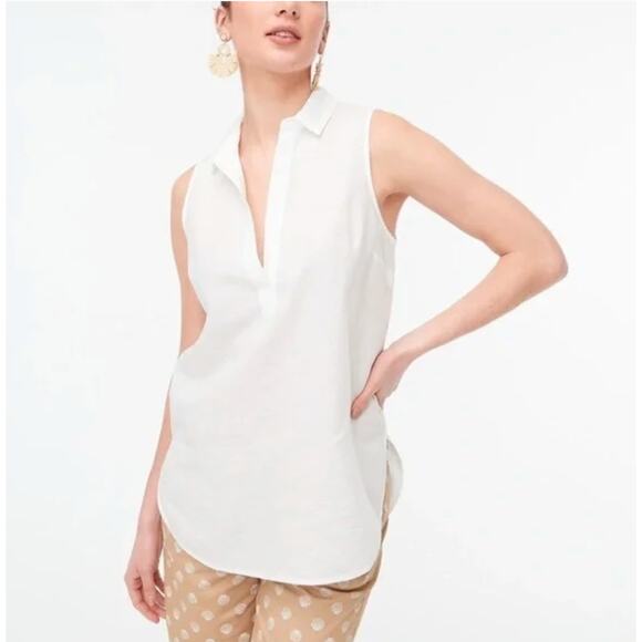 NWT J. Crew Linen-Cotton Popover Tunic Tank Top White Size XXS - Picture 1 of 10